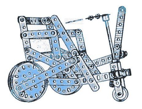 Logo: disegno di una sedia a ruote giocattolo realizzata con le costruzioni MECCANO